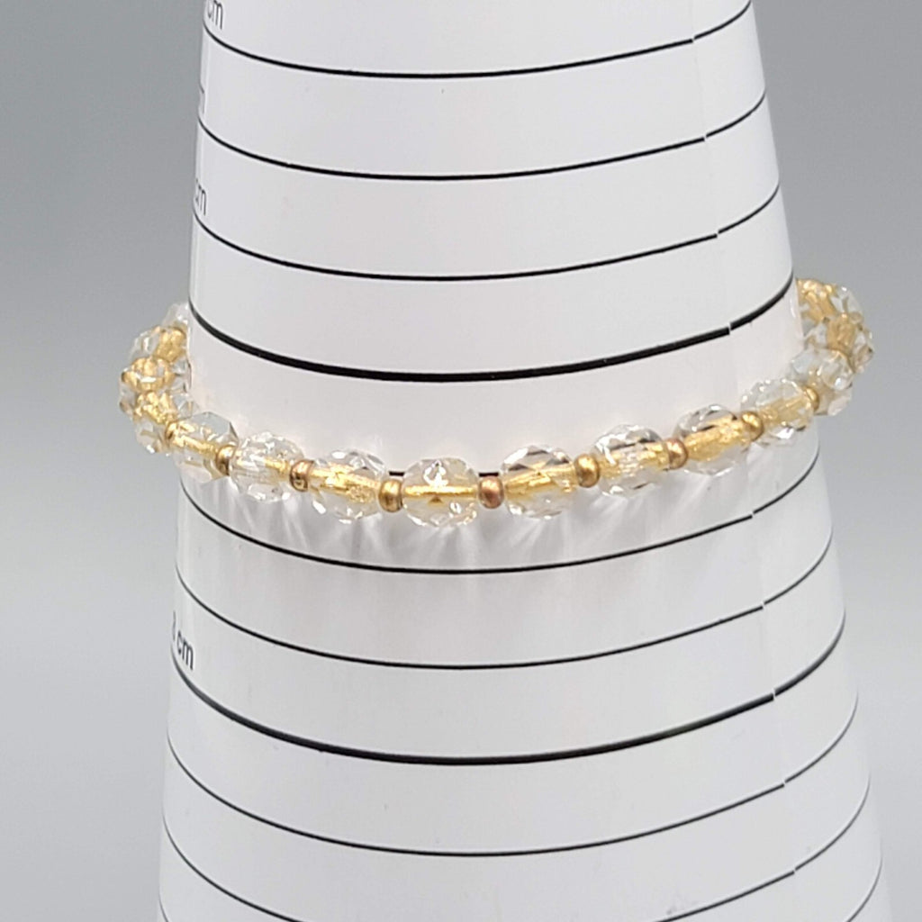 Gold tone Bracelet Clear Faceted Glass Bead Toggle Closure 6.5"