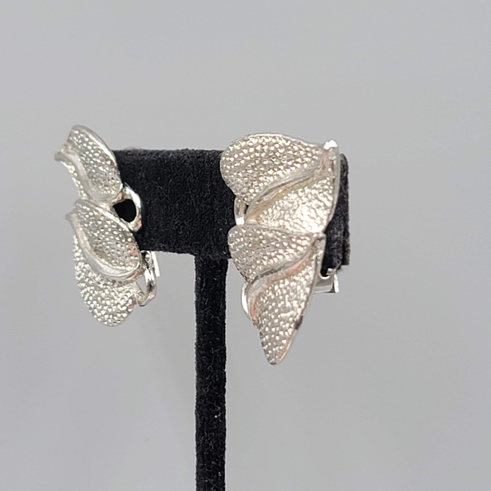 Vintage Clip on Earrings Silver tone Double Drop 1.25"