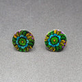 Flower Pierced Earrings Multicolor Mother of Pearl Round Studs 3/4"