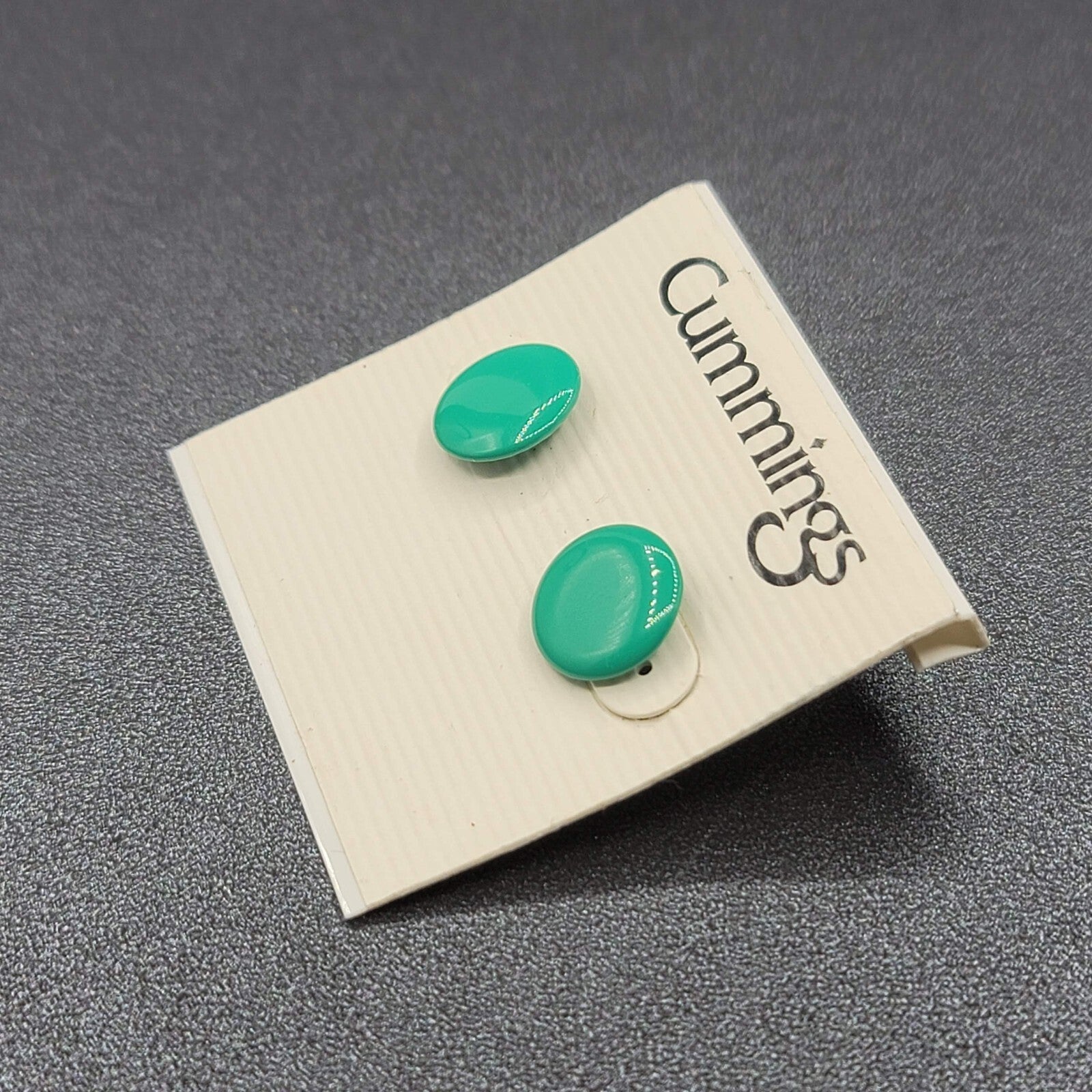 Cummings Pierced Earrings Teal Green Enamel Disc Studs 1/2" NWT