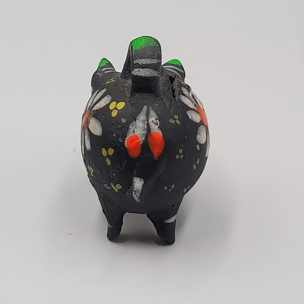 Clay Pottery Mexico Piggy Bank Vintage Folk Art Hand Painted Miniature 2"