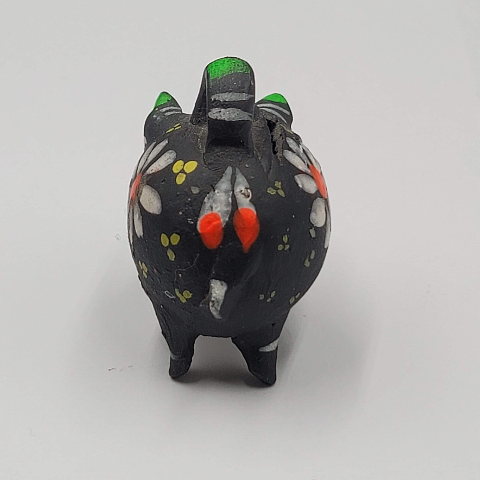 Clay Pottery Mexico Piggy Bank Vintage Folk Art Hand Painted Miniature 2"