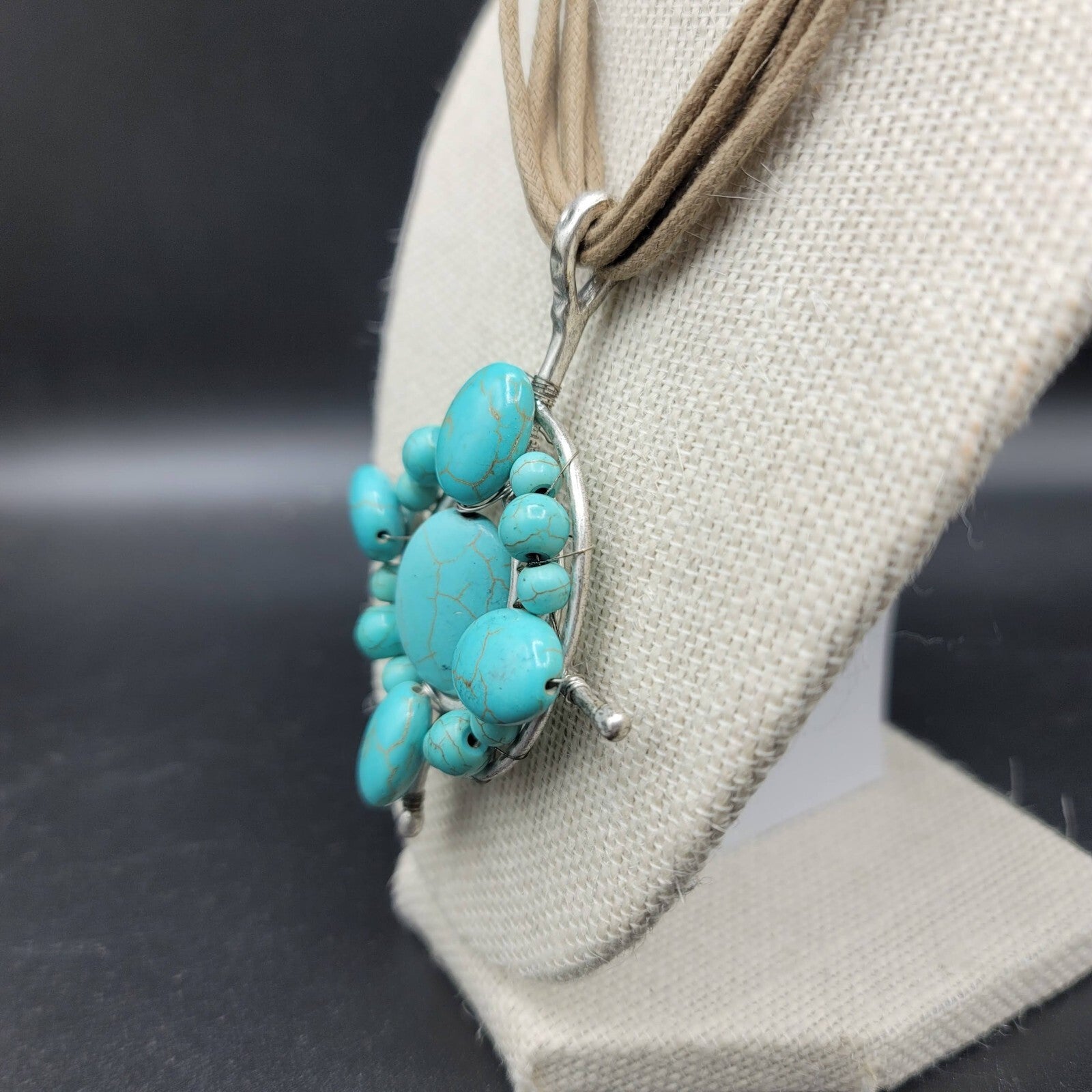 Bella Karma Necklace Multi Cord Dyed Howlite Turquoise Blue Pendant 18" - 21"