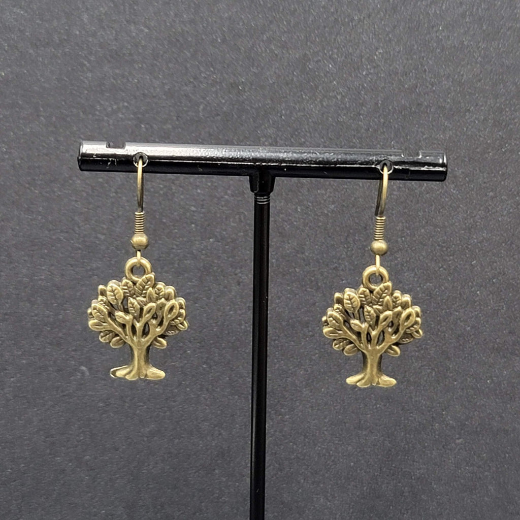 Tree Pierced Earrings Bronze tone Embossed Detail Dangle 7/8"