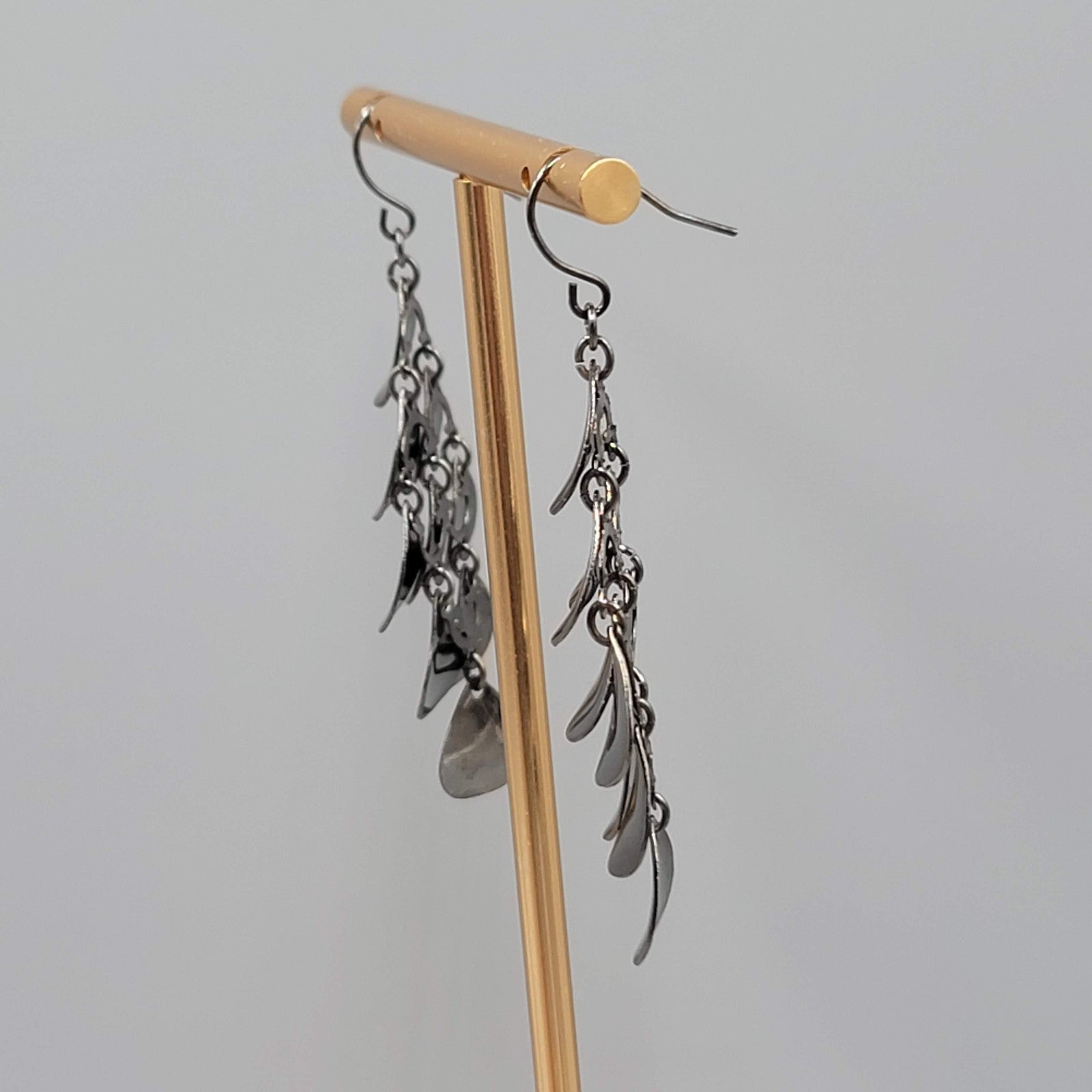 Black Metal Chandelier Pierced Earrings Dangle Statement 2 in