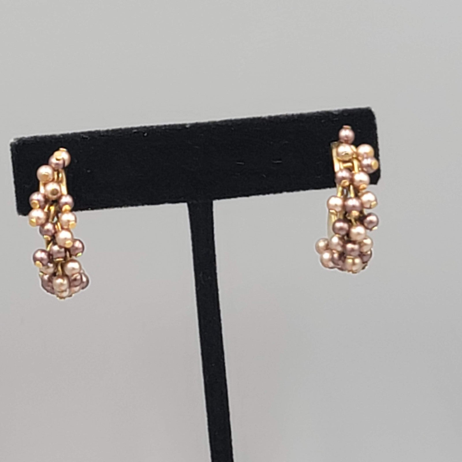 Multi tone Bead Hoops Pierced Earrings Gold tone Dangle 1"