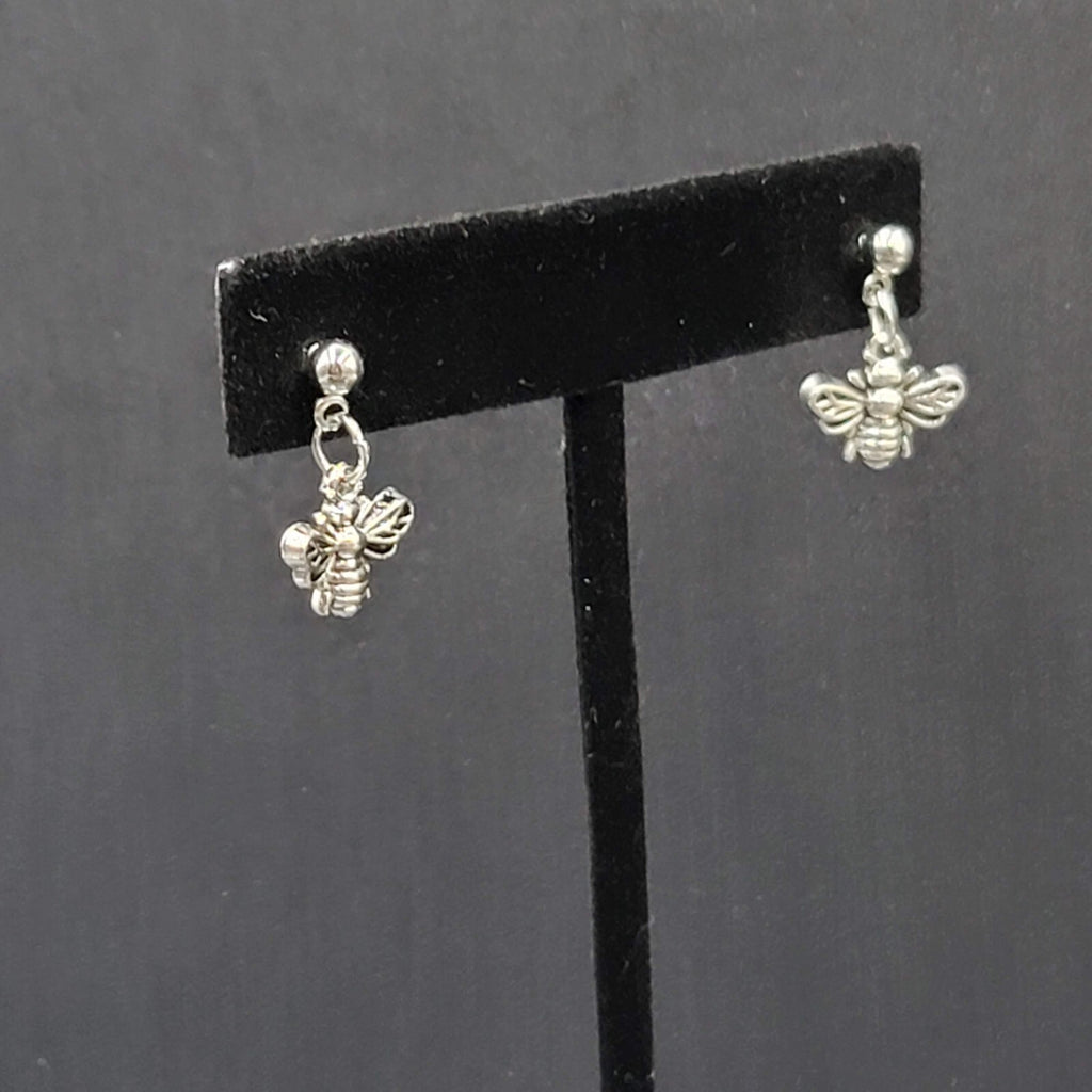 Bee Pierced Earrings Silver tone Small Dangle 1/2"