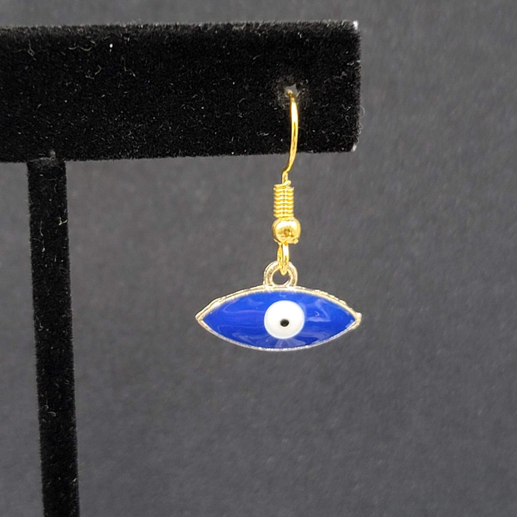 Pierced Earrings Gold tone Enamel Evil Eye Dangle 1/2"