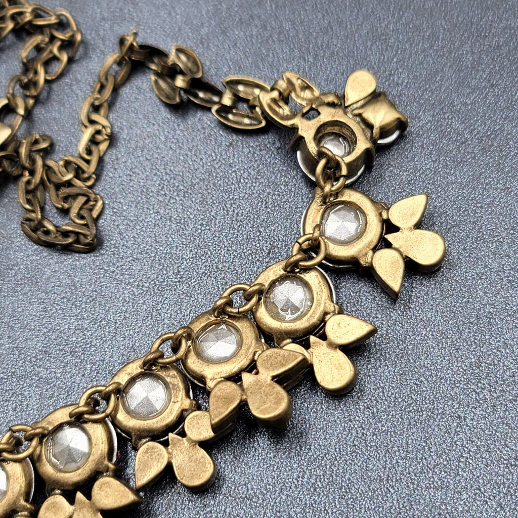 Purple Rhinestone Necklace Bronze tone Bid Statement Chain  20" - 22"