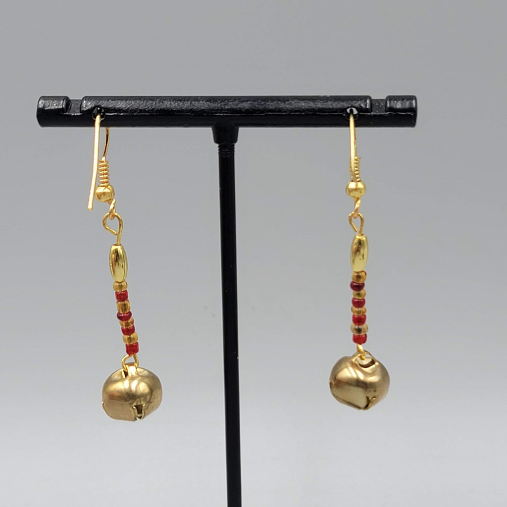 Vintage Christmas Jingle Bells Pierced Earrings  Gold tone Dangle 1.5"