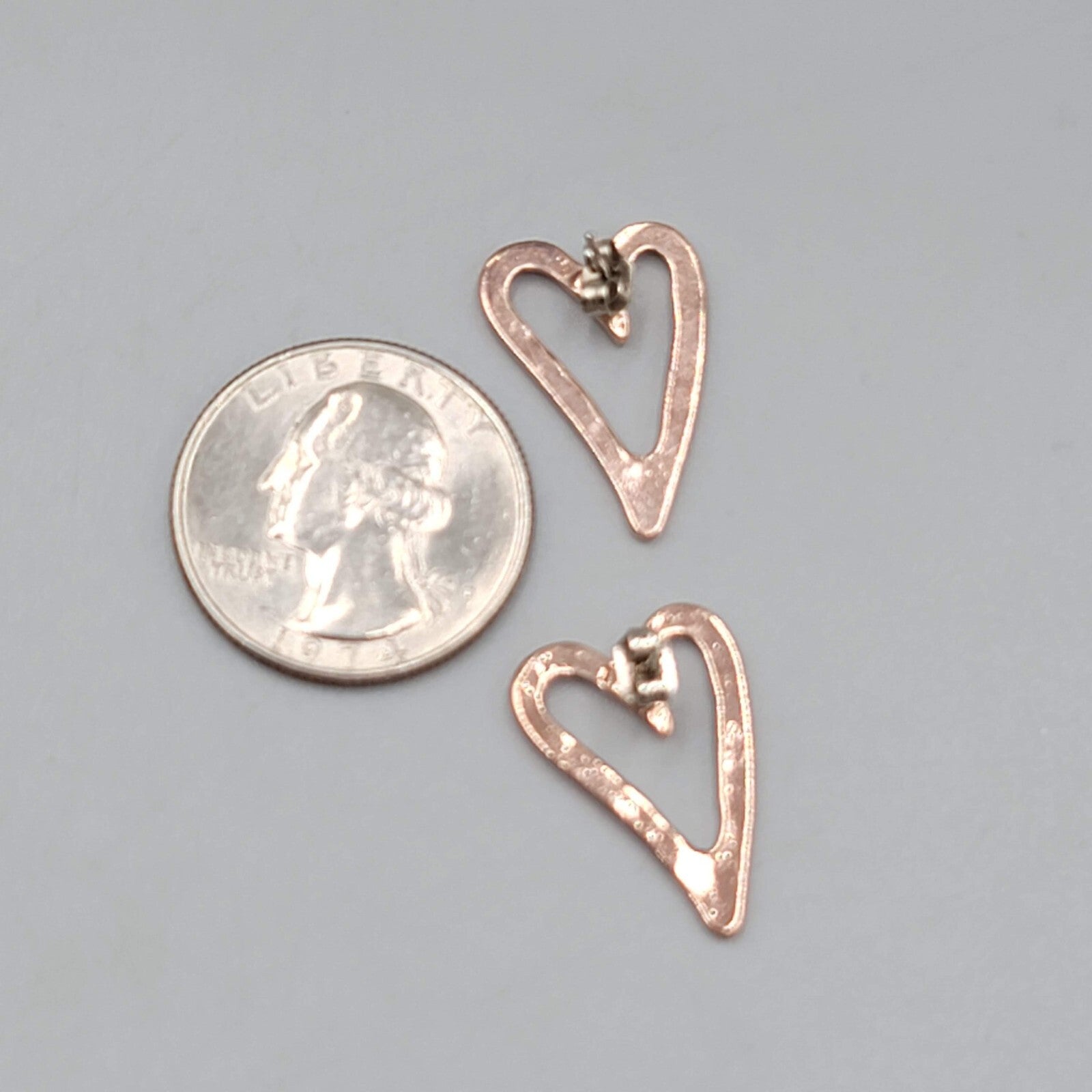 Heart Pierced Earrings Rose Gold tone Drop 7/8"