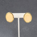 Vintage Pierced Earrings Gold tone Oval Off White Enamel Flat Lightweight 1.25"