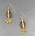 Pierced Earrings Gold tone Amber Color Glass Beads Dangle 1"