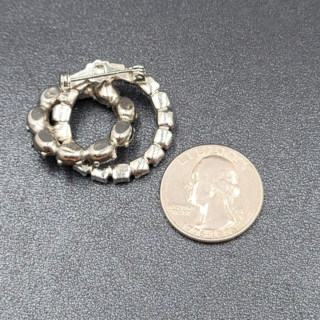 Vintage Brooch Blue Rhinestone Intertwined Circles 1 3/8" Estate Jewelry