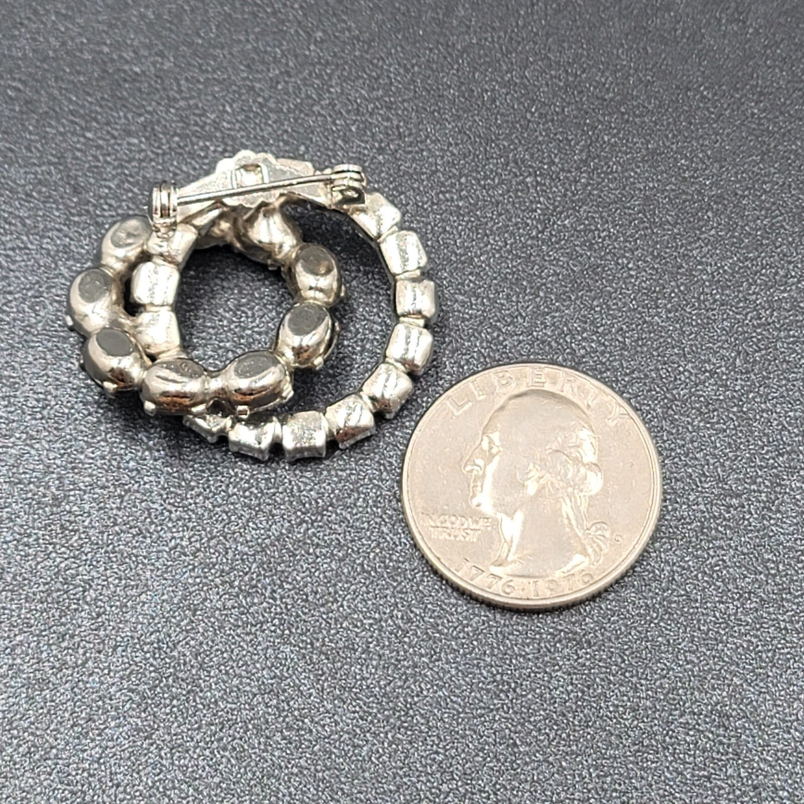 Vintage Brooch Blue Rhinestone Intertwined Circles 1 3/8" Estate Jewelry