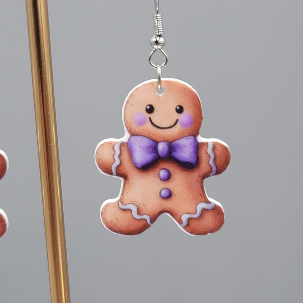 Gingerbread Man Pierced Earrings Silver tone Dangle 1.25 in