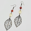 Long Pierced Earrings Beaded Open Work Leaf 3"