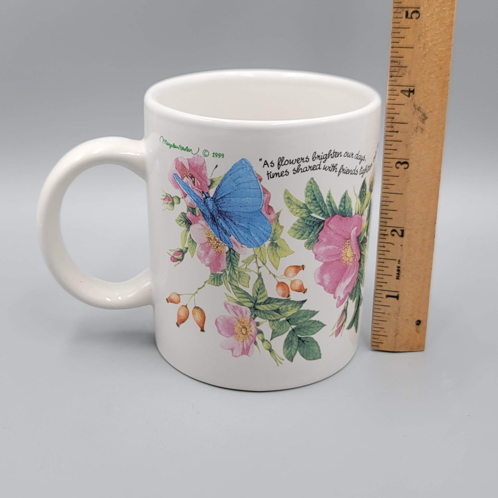 Vintage Avon Wildflower Friendship Coffee Mug 1999 Butterfly Floral Ceramic