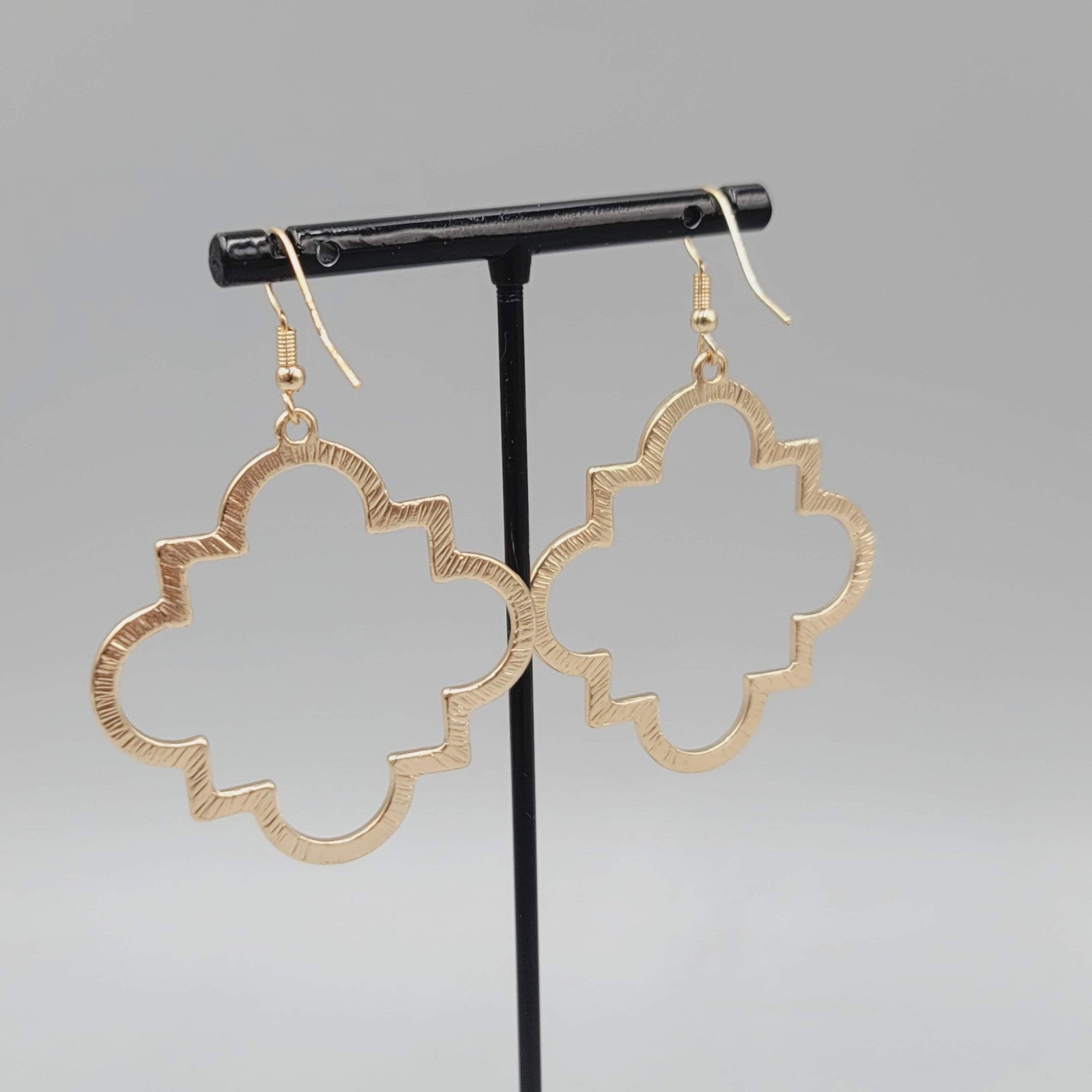 Pierced Earrings Open Work Gold tone Dangle Geometric  1.75"