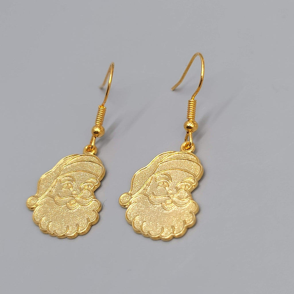 Christmas Santa Claus Pierced Earrings Gold tone Dangle  7/8"