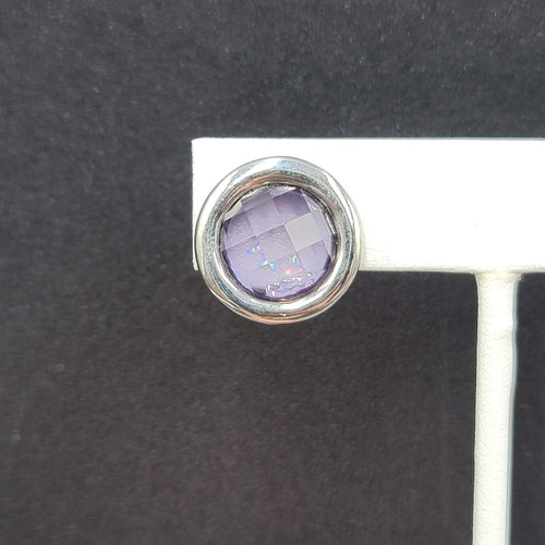 Clip on Earrings Silver tone Purple Faceted Round Stud 5/8"