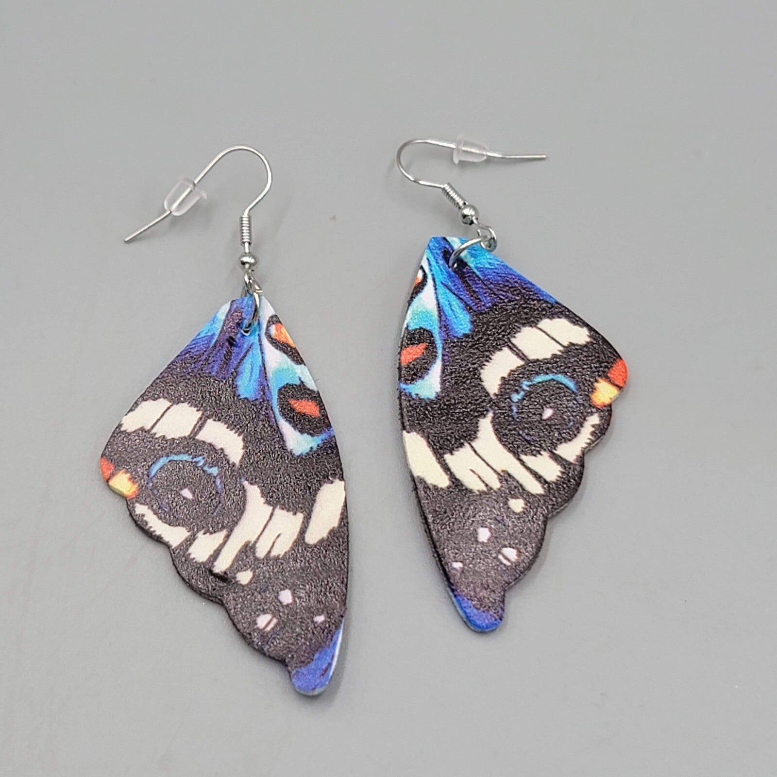 Butterfly Wing Pierced Earrings Blue  Statement Dangle 2.25"