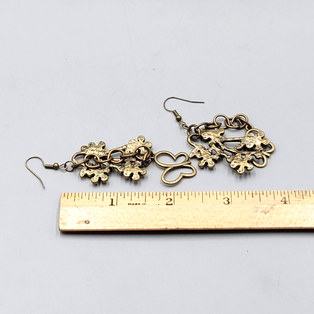 Multicolor Rhinestone Butterfly Pierced Earrings Bronze toen Dangle 2.5 in