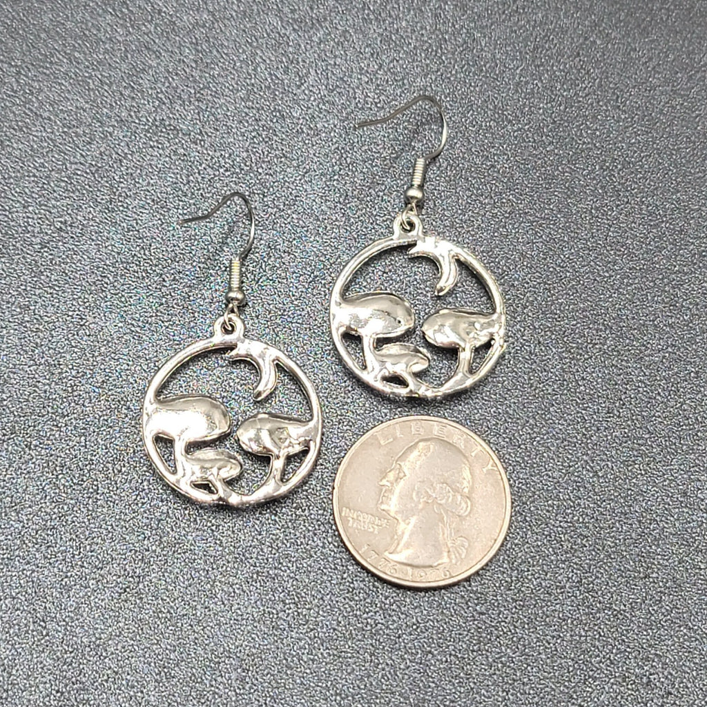 Mushroom Pierced Earrings New Silver tone Round Dangle 1"