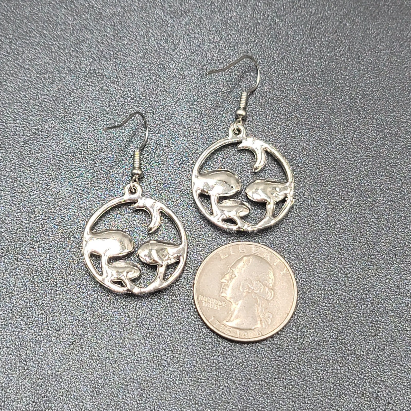Mushroom Pierced Earrings New Silver tone Round Dangle 1"