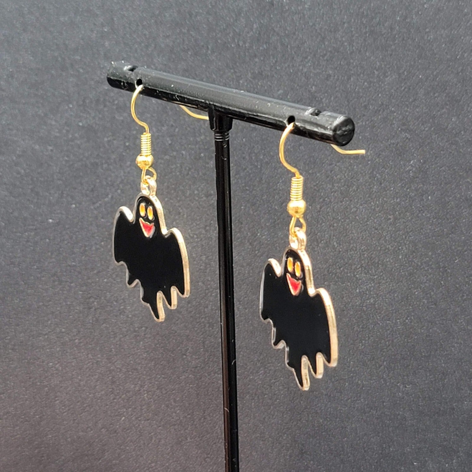 Halloween Pierced Earrings Gold tone Enamel Dangle 1"