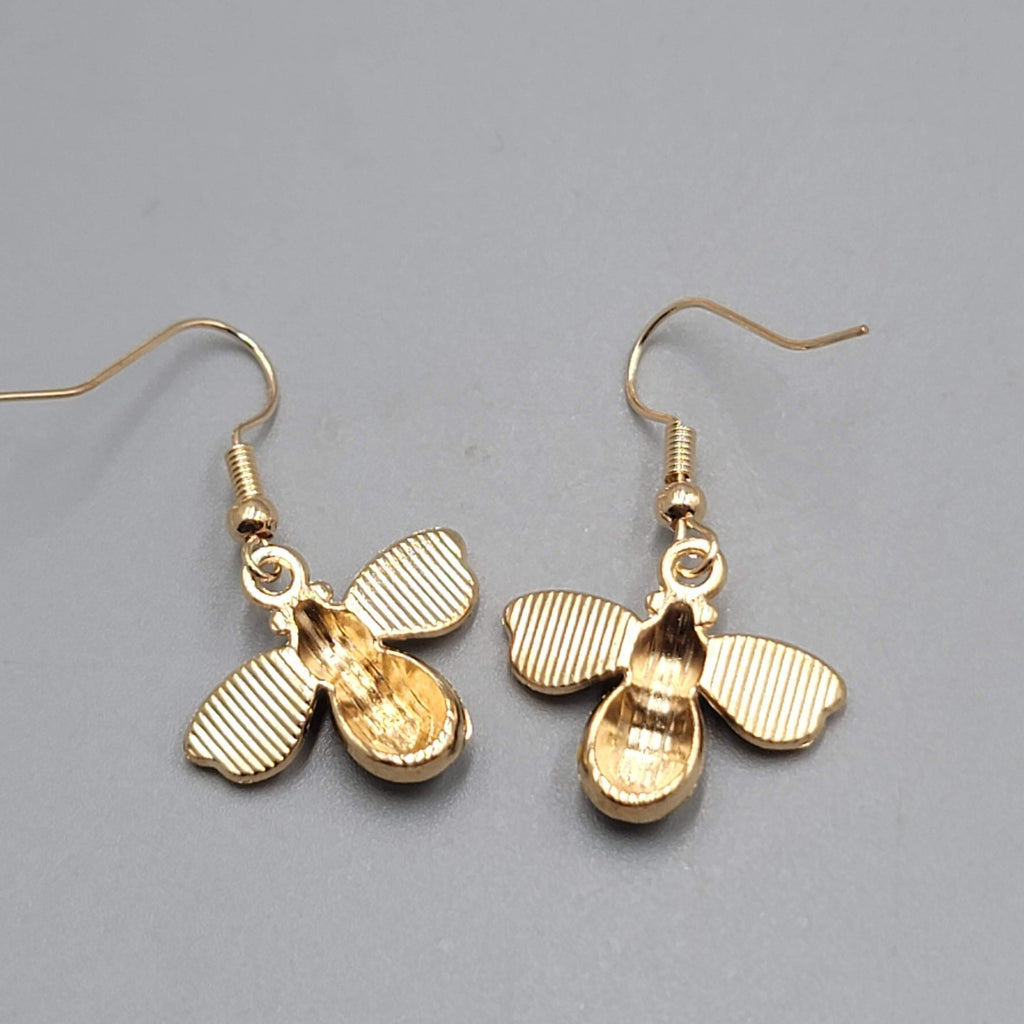 Bumble Bee Pierced Earrings Gold tone Rhinestone Yellow Enamel Dangle New 5/8"
