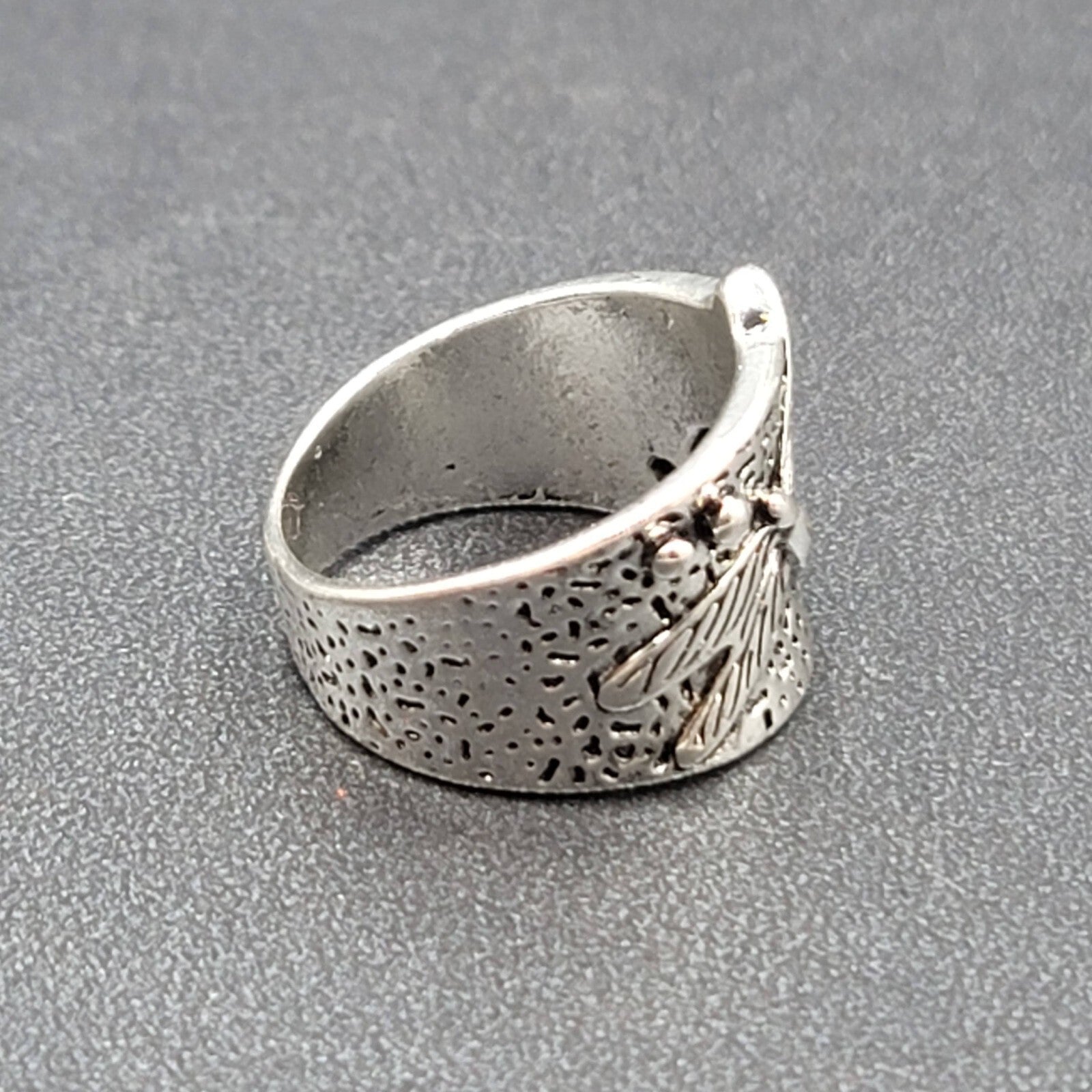 Dragonfly Ring Silver tone Wide Band Blue Crystal Accent Dec Birthstone Sz 9