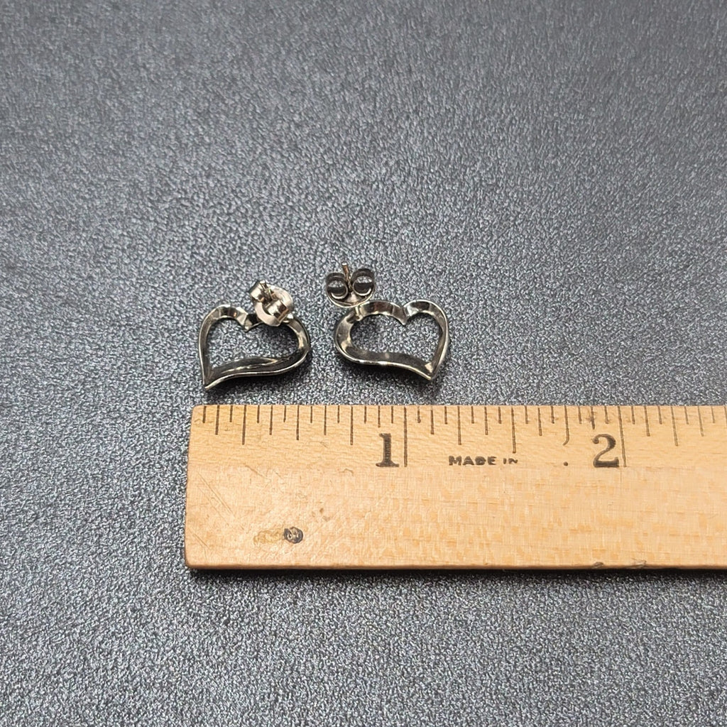 Vintage Pierced Earrings Silver tone Open Heart Studs 1/2"