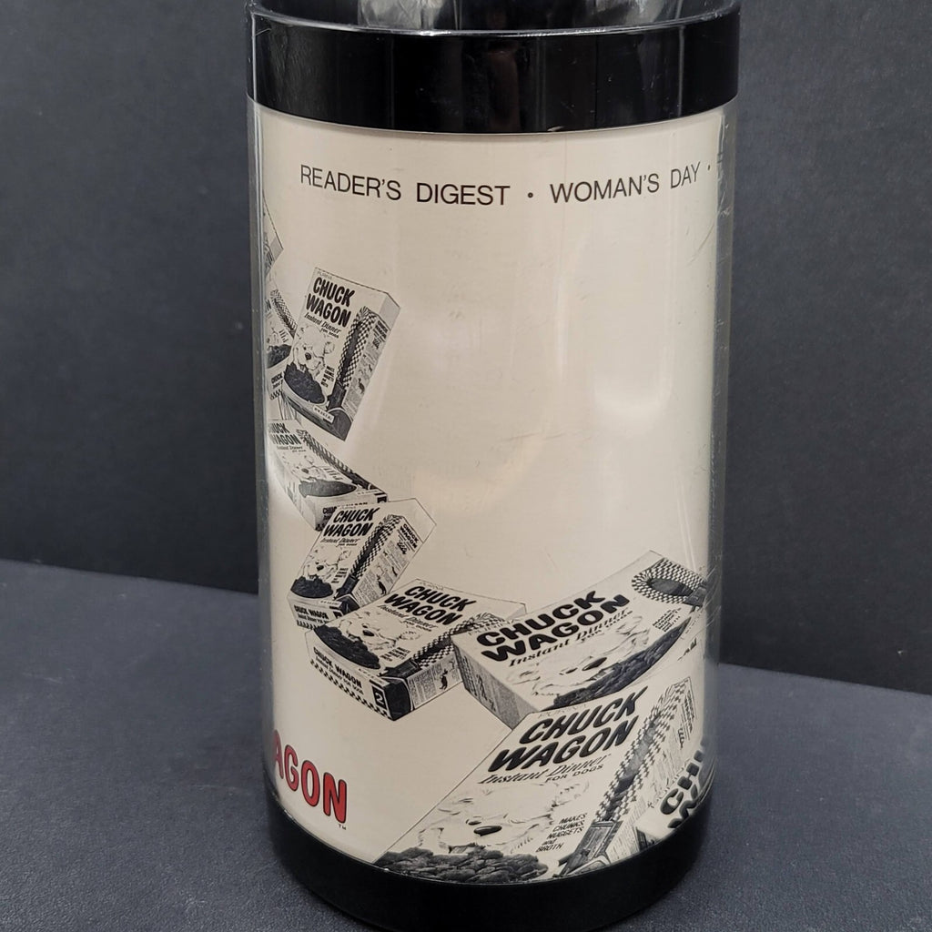 Vintage Thermo Serve Coffee Tumbler Cup CHUCK WAGON Dog Advertising Magazines