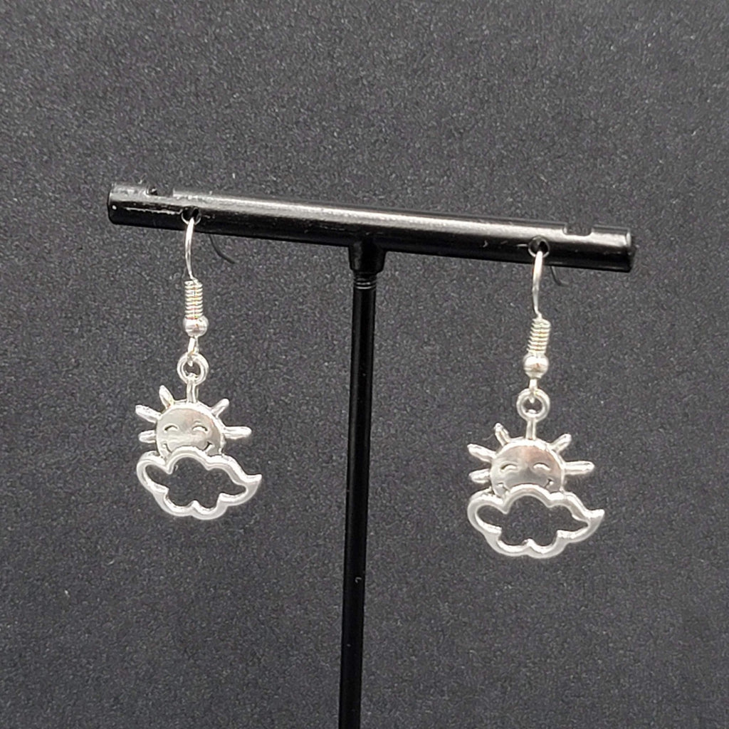 New Happy Sun Clouds Pierced Earrings Silver tone Dangle 3/4"