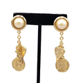 Vintage Heart Moon Sun Pierced Earrings Gold tone Dangle 2.5 in