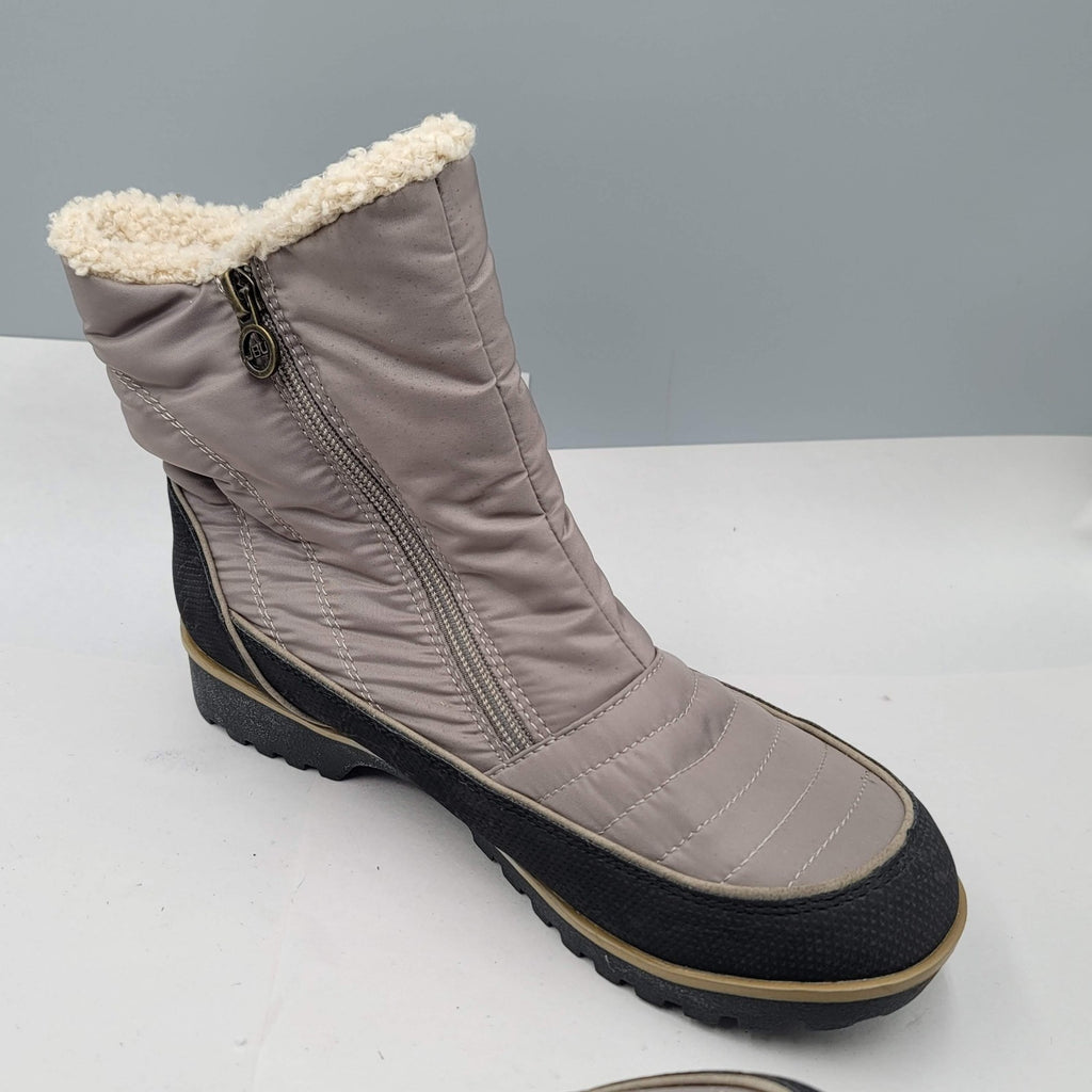 JBU Snowbird Boots Womens Size 8M Gray Black Weather Ready Faux Fur Winter Shoes