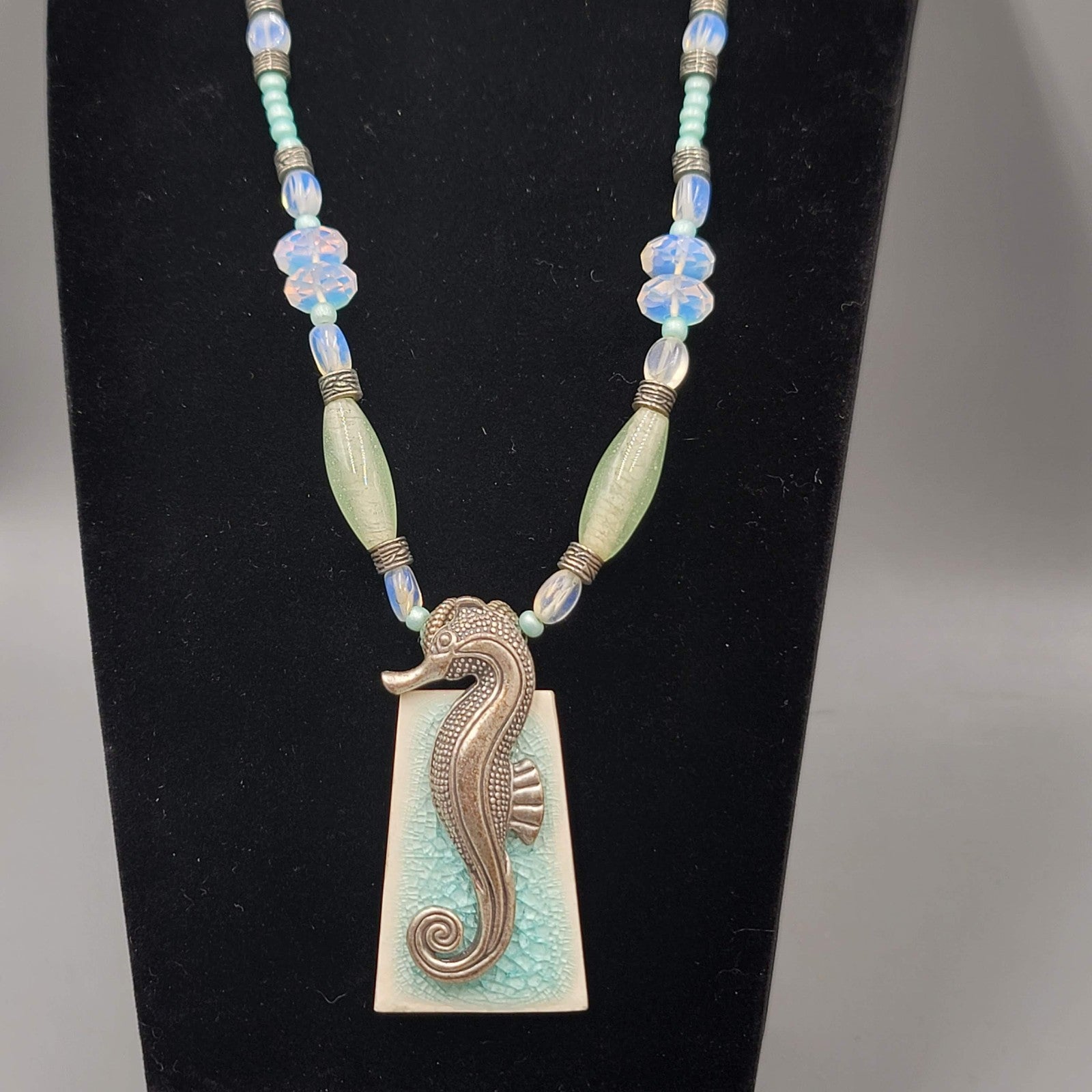 Vintage Signed Artisan Seahorse Necklace Estate Costume Jewelry 80's 20"