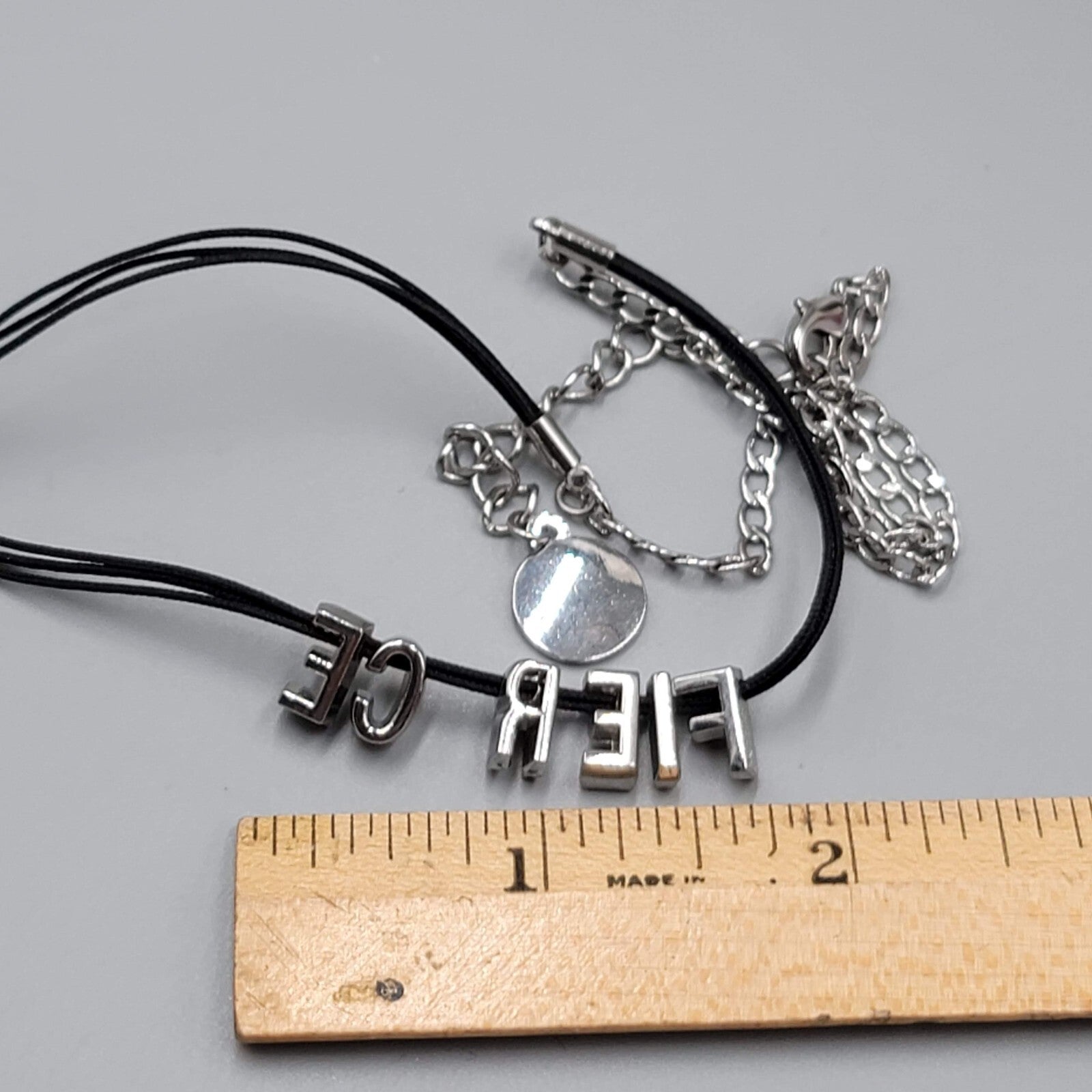 BCBGeneration FIERCE Necklace Black Cord Silver tone Signed 16"-18"