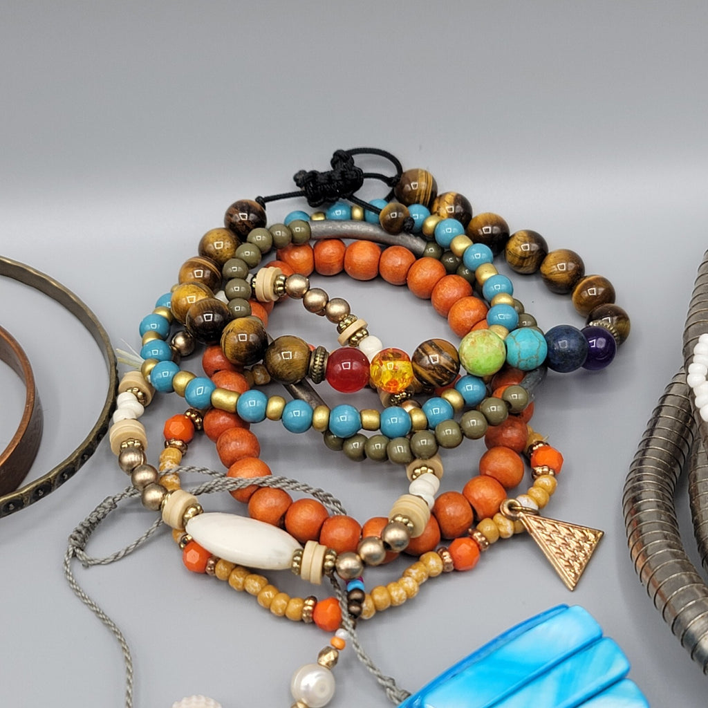 Colorful Jewelry Lot Necklaces Bracelets Beads 27 pcs All Wearble in Good Condit