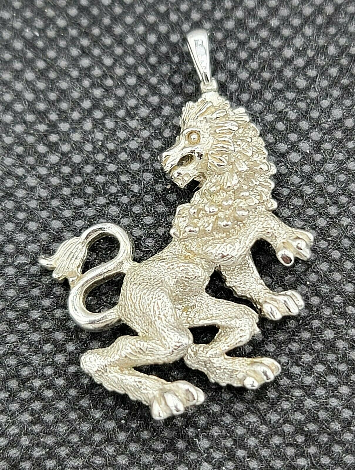 Lion Leo Zodiac Textured Silver tone 3D Pendant Only 1 1/2"