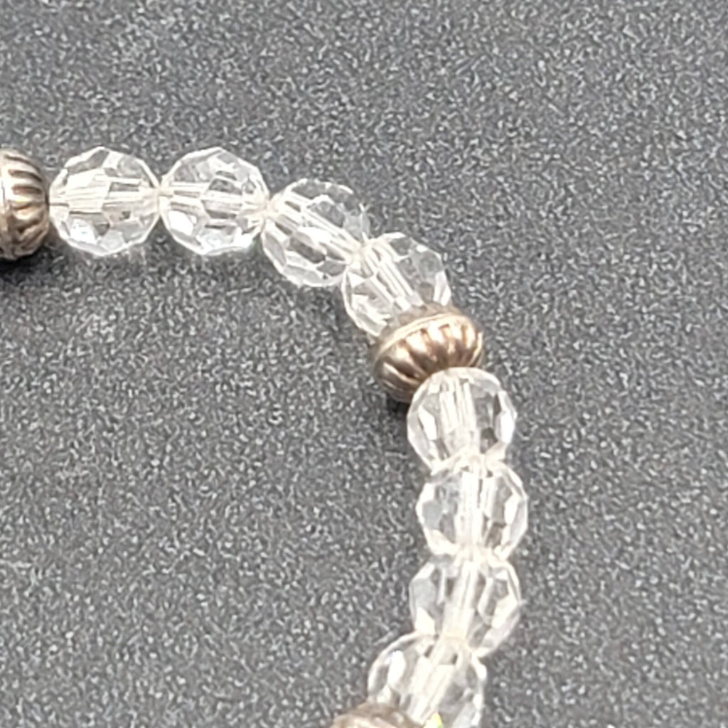 Sterling Silver Crystal Bead Bracelet Bee Charm 6 3/4"