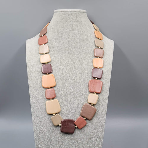 Acrylic Statement Necklace Dangle Browns Fall Autumn Beads Gold tone 24"