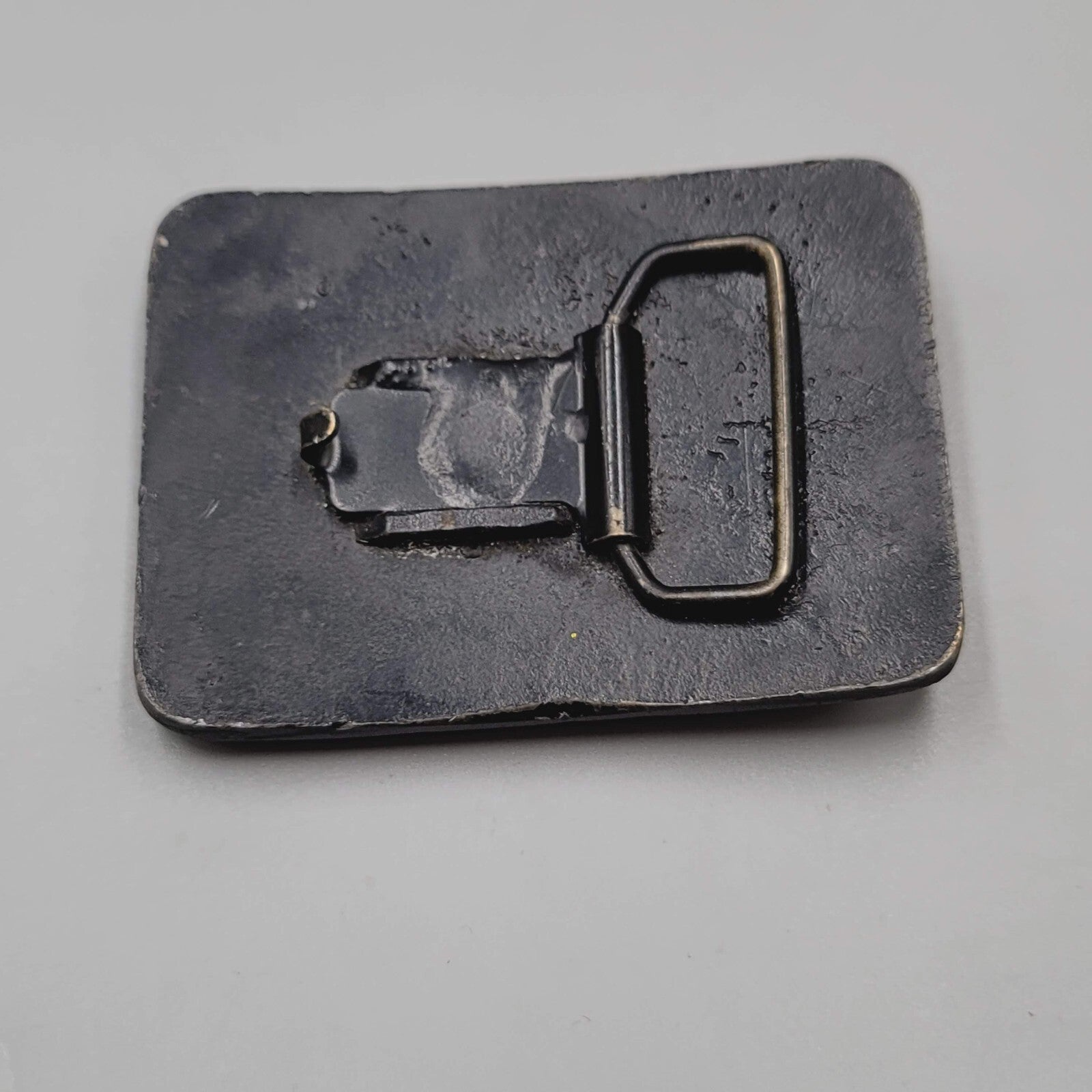 Vintage Belt Buckle Brass Blue Acrylic Accents 3 1/4" x 2 3/8"
