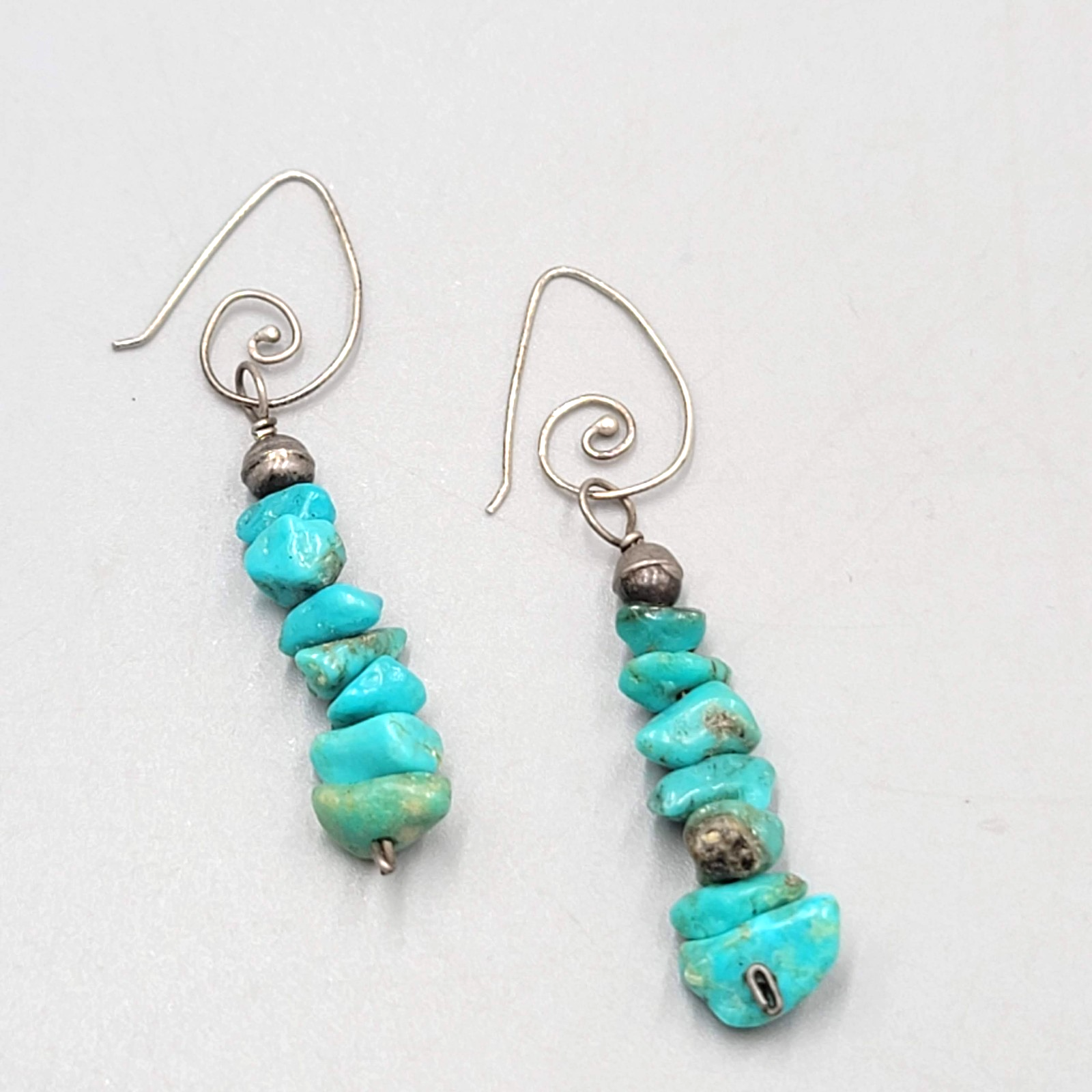 Artisan Sterling Silver Pierced Earrings 925 Turquoise Nugget Dangle 1.5"