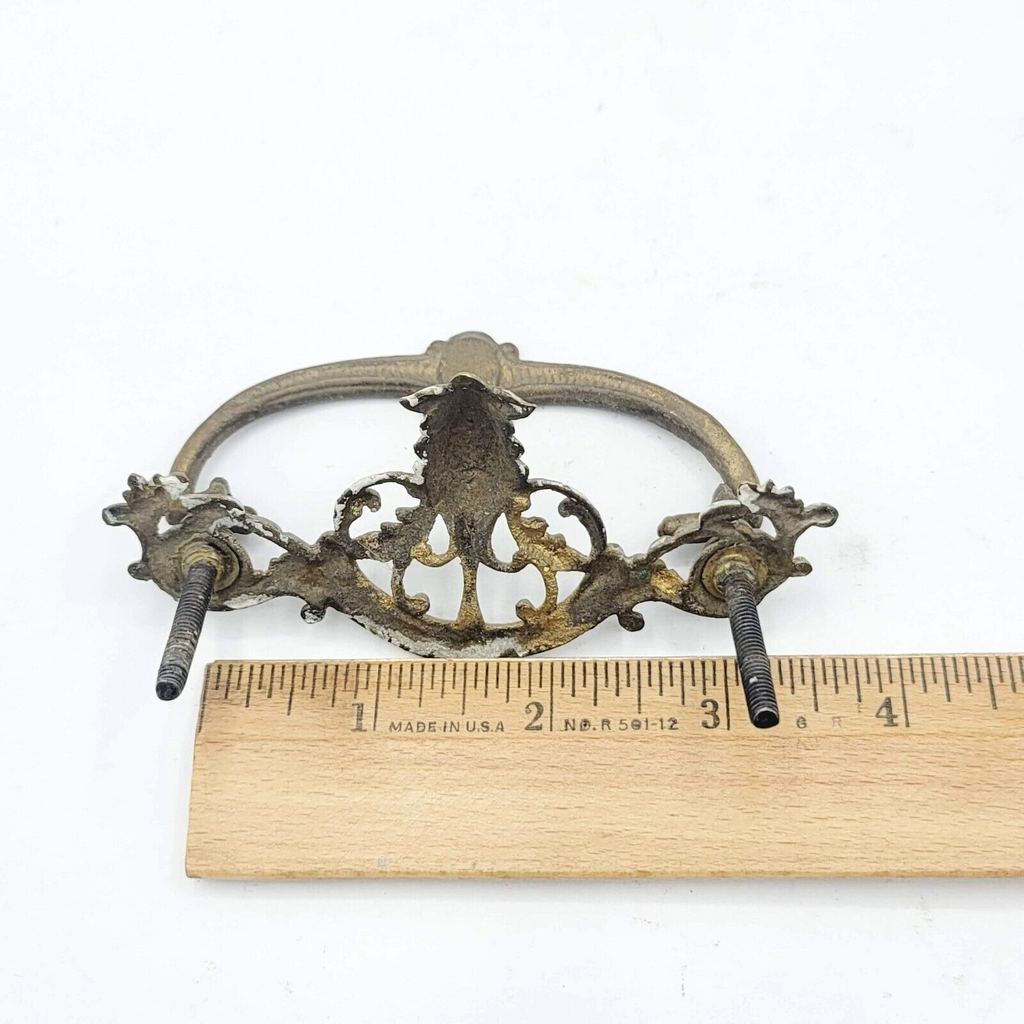 Vintage SINGLE Brass Drawer Pull Handle Gold Salvage 3"