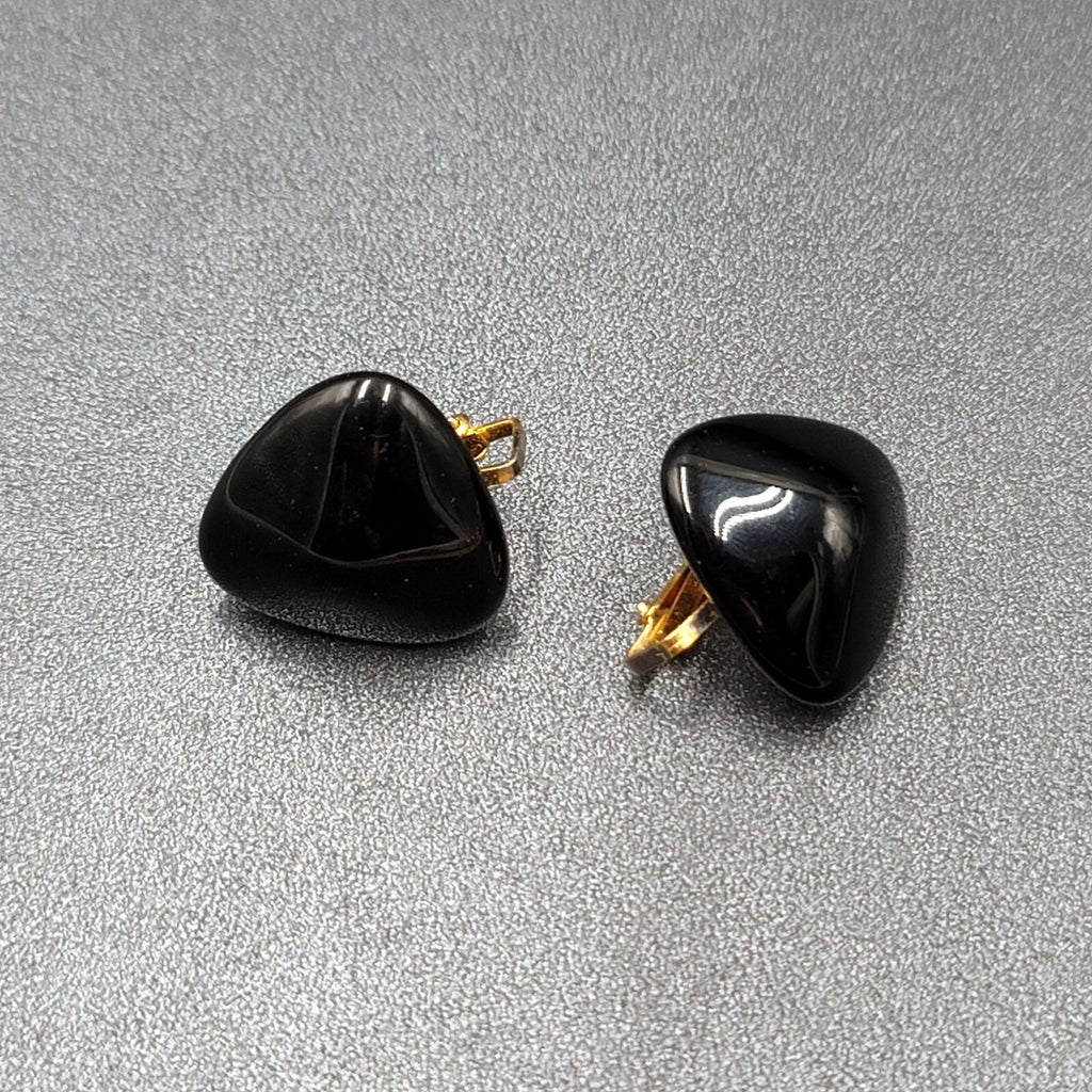 Vintage Clip on Earrings Black Glass Triangle 3/4"