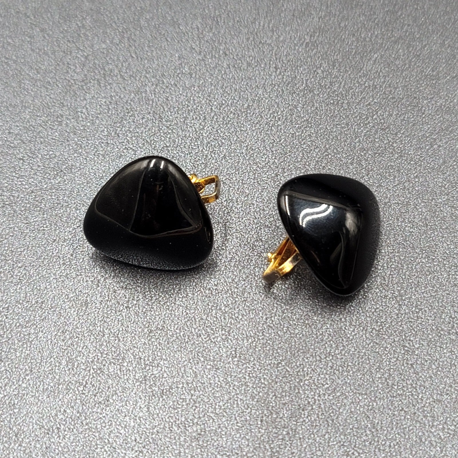Vintage Clip on Earrings Black Glass Triangle 3/4"