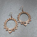 Boho Pierced Earrings Bronze tone Hoop Dangle 2.25"