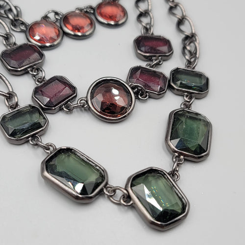 Chicos Triple Strand Necklace Black Chain Red Purple Green 16"-22" +4"